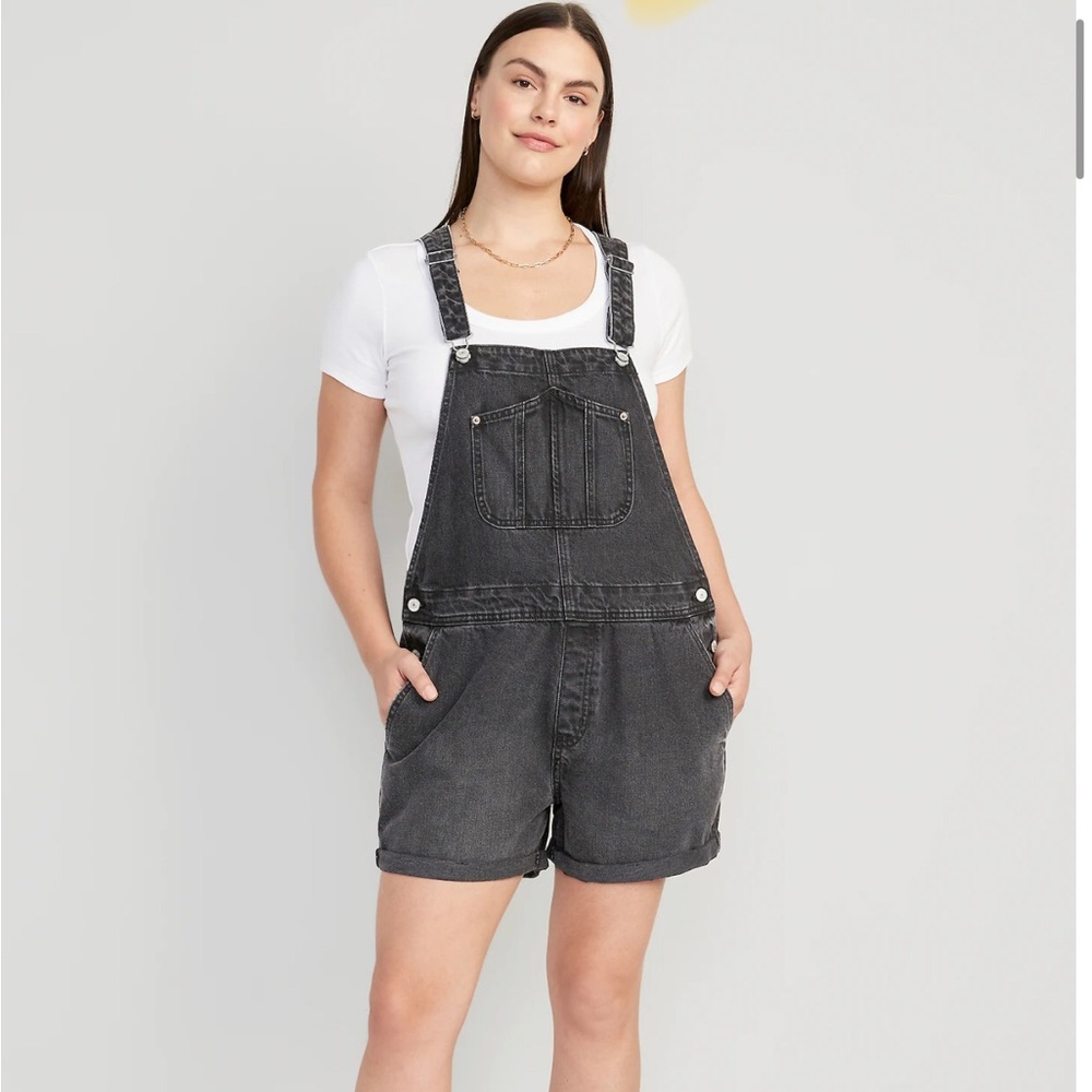 Old Navy black denim shortalls